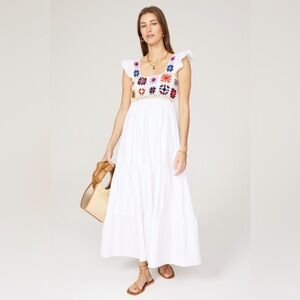 RTR Slate & Willow Crochet White Tiered Maxi Dress Size XS READ**